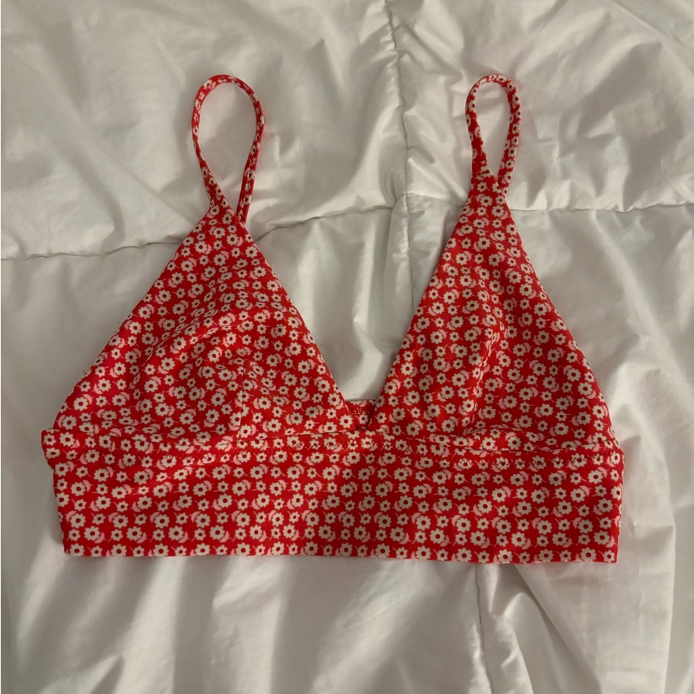 medium “aerie” red and white floral bikini top